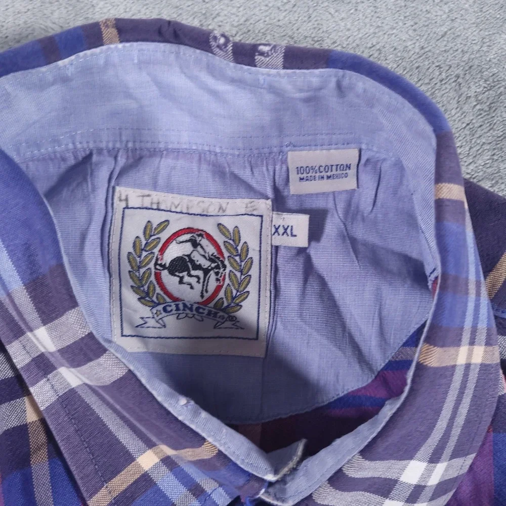 Cinch Shirt Mens 2XL Purple Blue Plaid Button Down Western‎ Rodeo Cowboy Logo